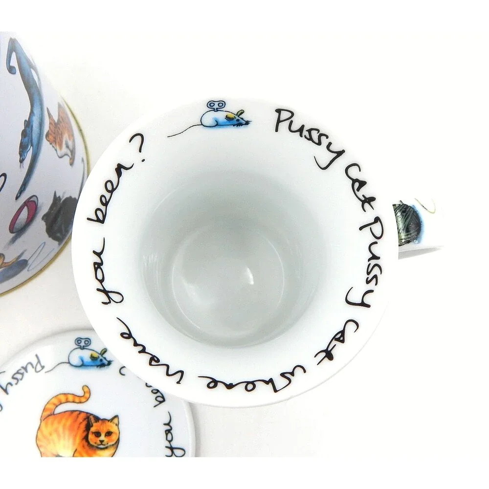 Cat Tea Coffee Mug Porcelain Bone China Paul Cardew Flair Rimmed 2010 Coaster